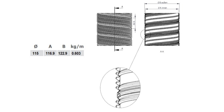 Vorschau: Flexrohr doppellagig Ø 115 mm, Edelstahl