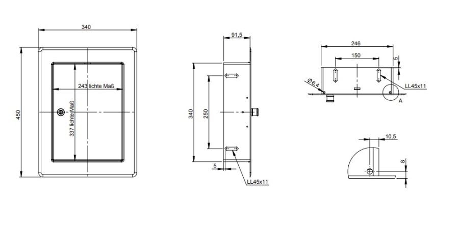 Vorschau: Einwurftüre 340x450mm mit Türschloss Anschlag seitlich, geschliffen - Jeremias Wäscheabwurfschacht