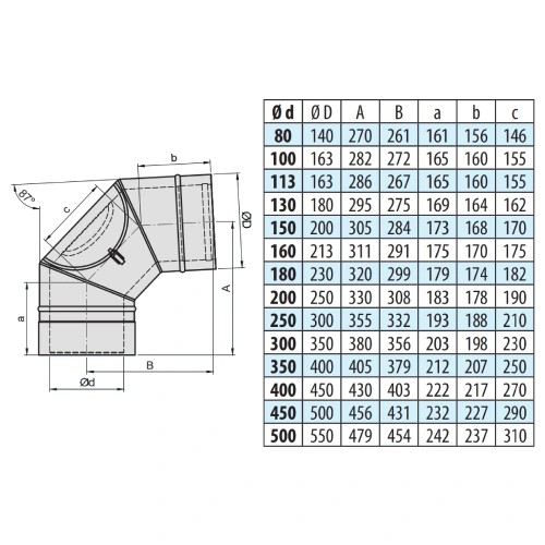 Vorschau: Bogen 87° mit Prüföffnung (bis 600°C) - doppelwandig - eka edelstahlkamine complex D