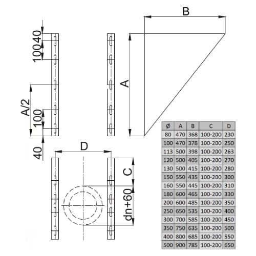 Vorschau: Konsolbleche, verstellbar von 100 - 200 mm - doppelwandig - Reuter DW-Systeme