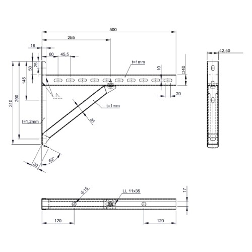 Vorschau: Wandstütze & Querträger Typ II 500 mm - doppelwandig - Jeremias DW-Vision