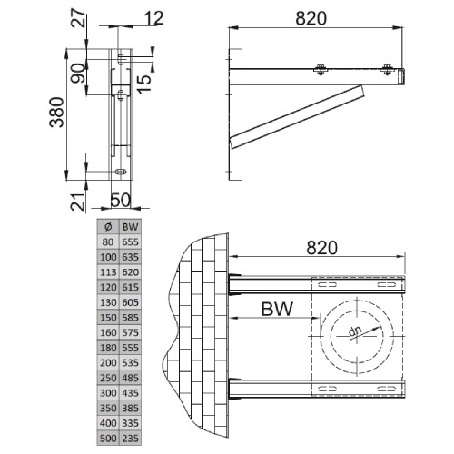 Vorschau: Wandstützen & Querträger 820 mm - doppelwandig - Reuter DW-Systeme