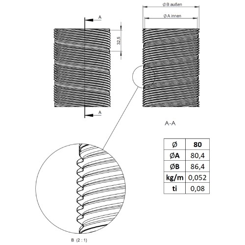 Vorschau: Flexrohr einlagig Ø 80 mm, Edelstahl