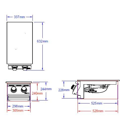 Vorschau: Grillzubehör Bull BBQ - Seitenbrenner DOUBLE 2 x 3,22 kW