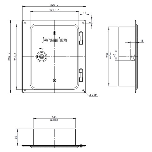 Vorschau: Edelstahlkamintüre 210 x 140 mm mit Schiebestutzen 60 mm gerade - einwandig - Jeremias EW-FU