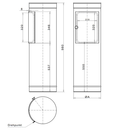 Vorschau: Einwurfschacht mit Design-Türe, l=980 mm oben offen - Jeremias Wäscheabwurfschacht