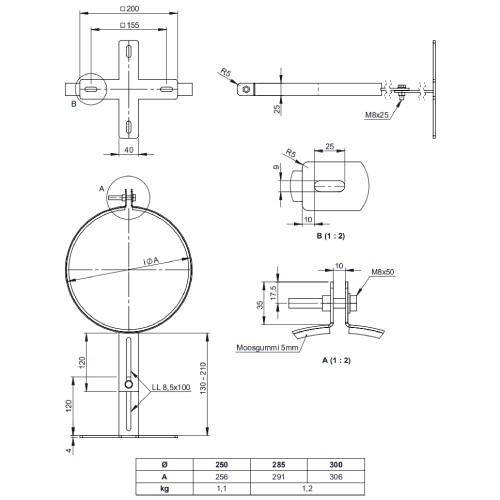 Vorschau: Wandabstandshalter verstellbar 130-210 mm - Jeremias Wäscheabwurfschacht