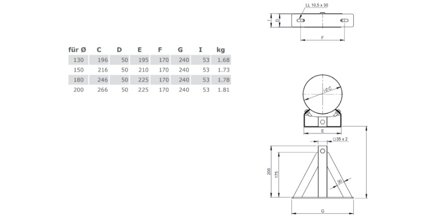 Vorschau: Wandabstandshalter starr (Kopf-/Wandteil), Wandabstand ab 250 mm - doppelwandig - Jeremias DW-Vision