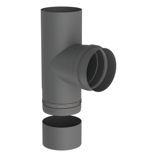 Pelletofenrohr - T-Anschluss 90° mit abnehmbarer Kondensatschale - gussgrau - Jeremias Pellt-Line