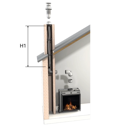 LAS-Schornstein Bausatz Ø150/100, mit Flexrohr durch Schornstein/Schacht (C91)-DRU LAS ES-I 150/100