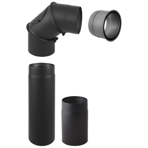 Ofenrohr - Anschluss-Set 180 mm - Kamineinsatz-Kaminbausatz - schwarz - Reuter Ferrum