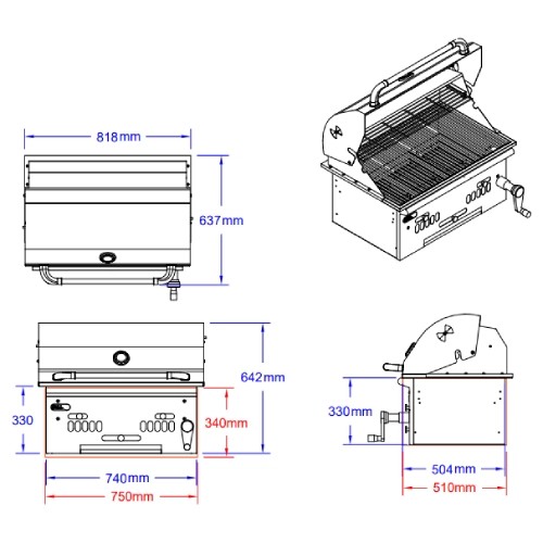 Vorschau: Holzkohlegrill Bull BBQ Bison Built-In