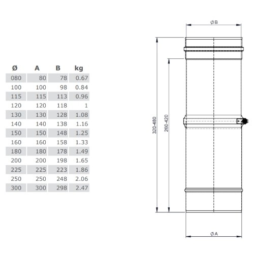 Vorschau: Schiebeelement für Verbindungsleitung 320 - 460 mm - einwandig - Jeremias EW-SILVER