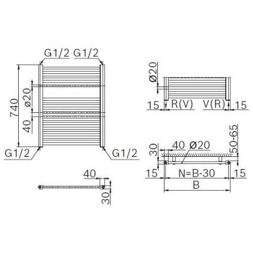 Vorschau: Heizkörper Komplett Set Buderus Logatrend Therm Direct mit Mittenanschluss - Badheizkörper