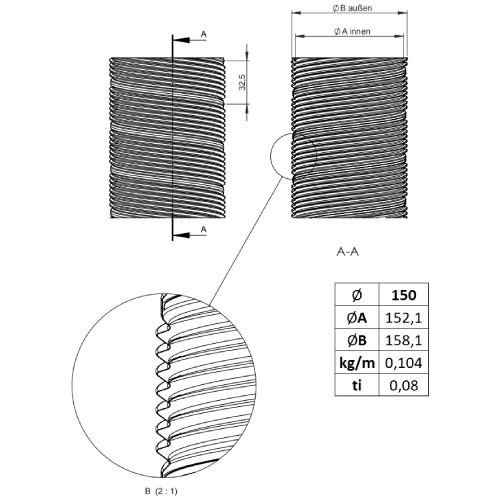 Vorschau: Flexrohr einlagig Ø 150 mm, Edelstahl