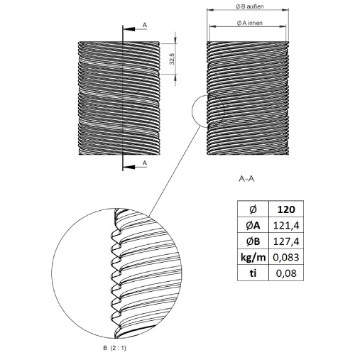 Vorschau: Flexrohr einlagig Ø 120 mm, Edelstahl