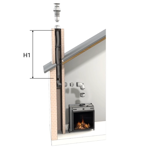 LAS-Schornstein Bausatz Ø200/130, mit Flexrohr durch Schornstein/Schacht (C91)-DRU LAS ES-I 200/130