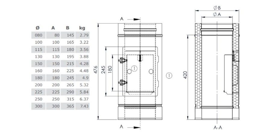 Vorschau: Reinigungselement Design Plus für Festbrennstoffe aus Kupfer - doppelwandig - Jeremias DW-FU