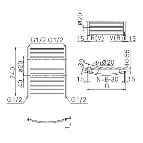 Vorschau: Heizkörper Komplett Set Buderus Logatrend Therm Curve mit Mittenanschluss - Badheizkörper